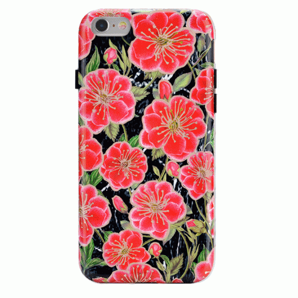 Funda Floral Cromada Hibiscus Negro Oro Rosa para iPhone