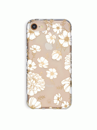 Funda iPhone Blanco y Dorado Floral Transparente